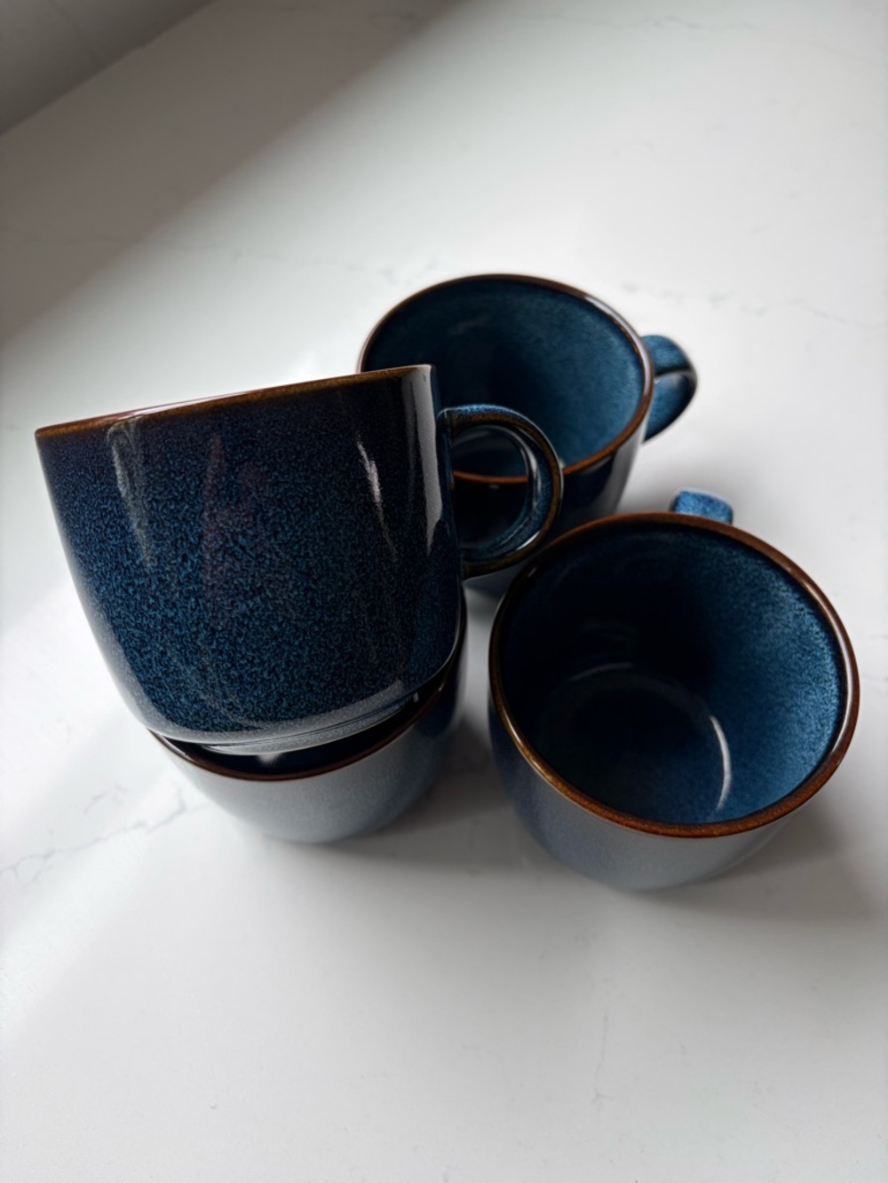 IKEA Deep Indigo Ceramic Mugs with Brown Rim - Set of 4